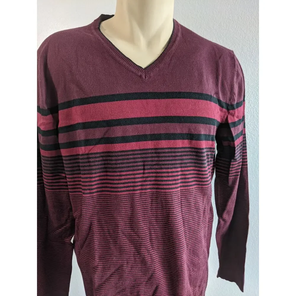 Alfani Small Men's Sweater Red and Black Striped Pullover V-Neck Lightweight New